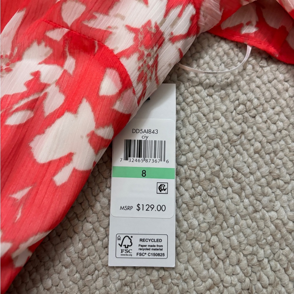 DKNY Floral Red and Cream Midi Dress - Picture 7 of 7